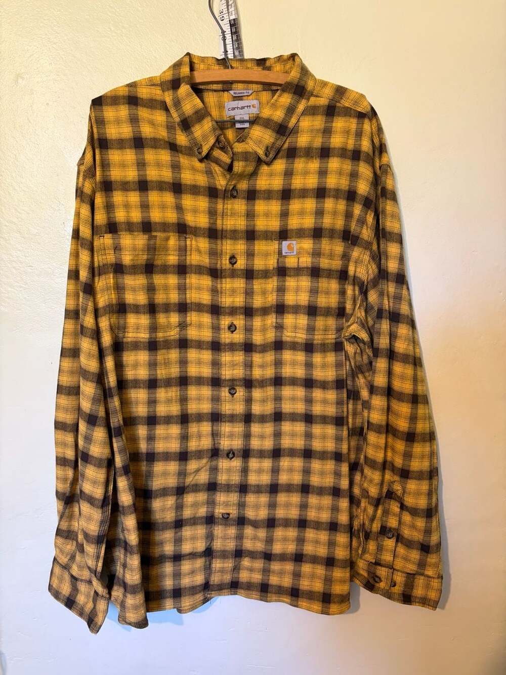 Carhartt Plaid Long Sleeve Flannel Shirt Size 2XL Yellow Brown